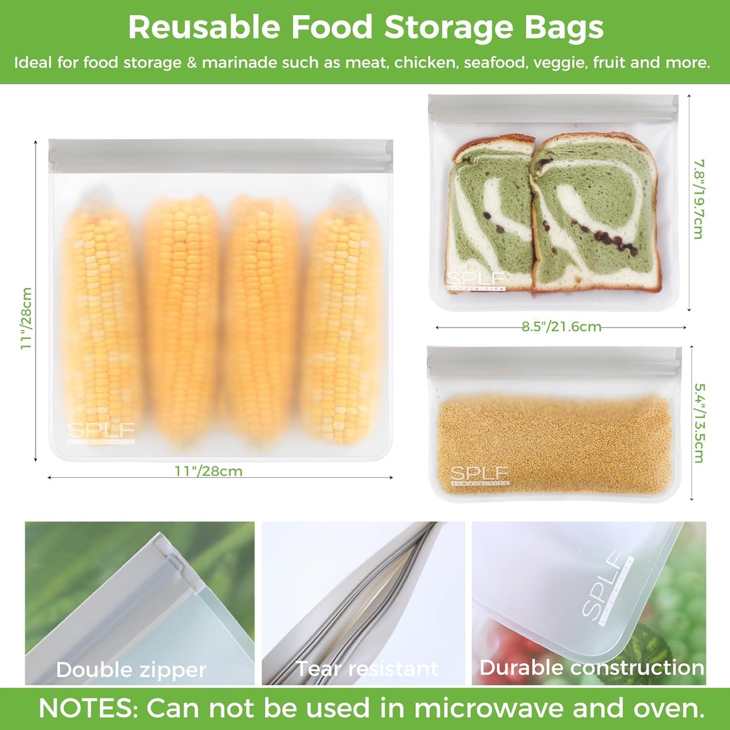 18 Pack BPA FREE Reusable Storage Bags (6 Gallon Freezer Bags, 6 Sandwich Bags, 6 Snack Bags), Extra Thick Leakproof Silicone and Plastic Free Lunch Bag