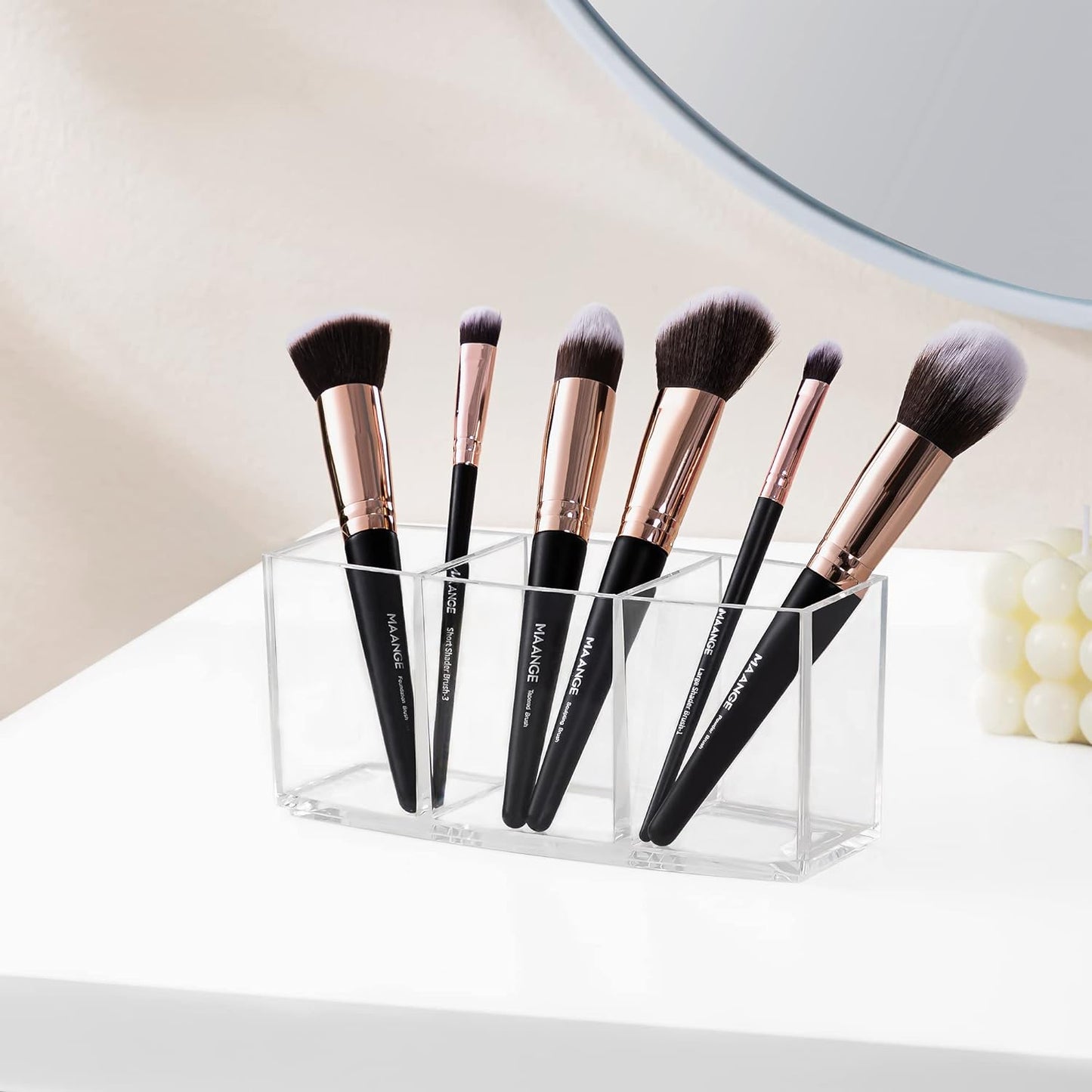 Acrylic Makeup Brush Organizer with 3 Slots for Eyeliners - Clear Cosmetic Storage Case for Vanity