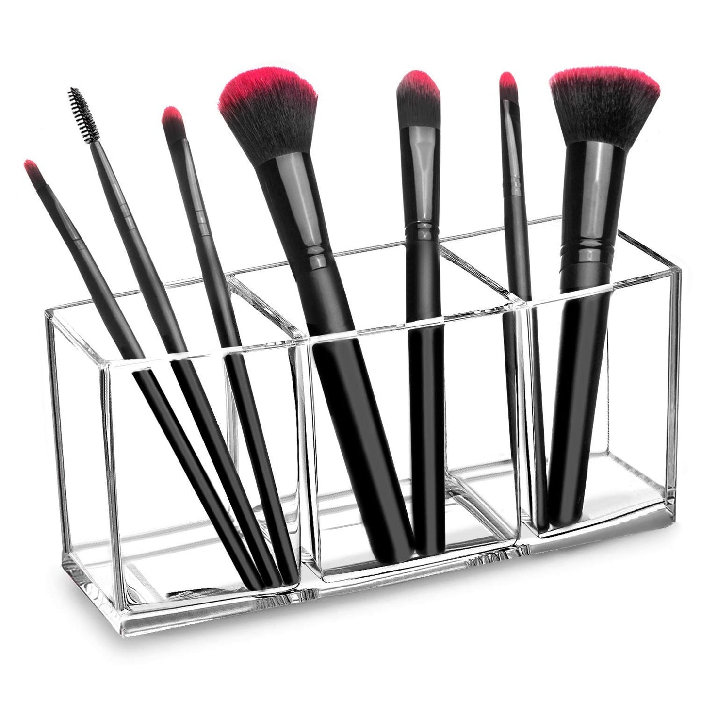 Acrylic Makeup Brush Organizer with 3 Slots for Eyeliners - Clear Cosmetic Storage Case for Vanity