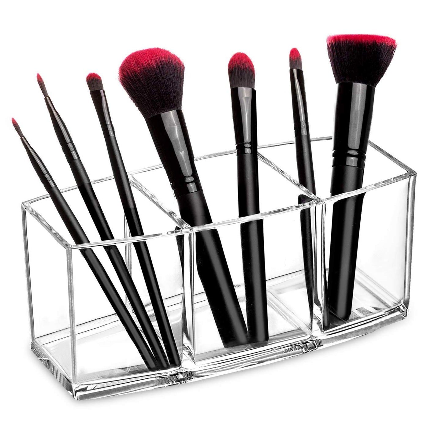 Acrylic Makeup Brush Organizer with 3 Slots for Eyeliners - Clear Cosmetic Storage Case for Vanity