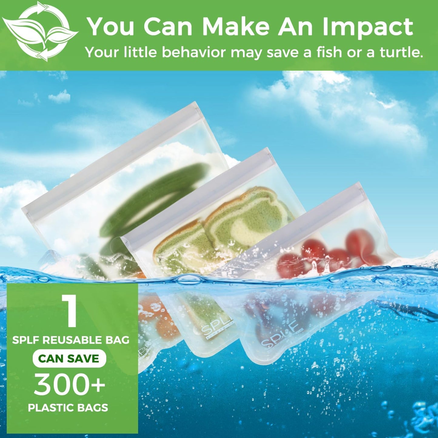 18 Pack BPA FREE Reusable Storage Bags (6 Gallon Freezer Bags, 6 Sandwich Bags, 6 Snack Bags), Extra Thick Leakproof Silicone and Plastic Free Lunch Bag